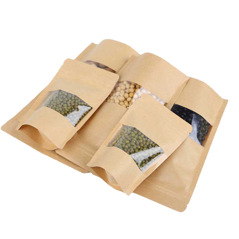 Wholesale biodegradable stand up pouch kraft paper packaging bags for snacks nuts dried fruits candies