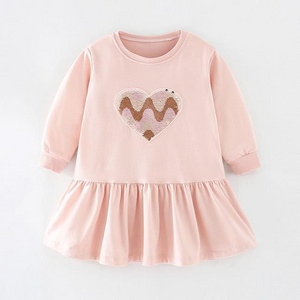 Autumn Winter Girls' Long-Sleeve Dress with Heart Embroidery, Splicing Cute Princess Dress, Versatile Casual Fashionable Dress