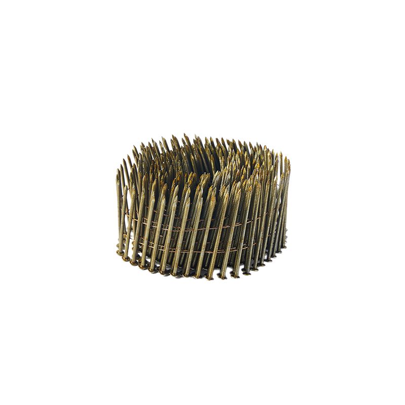 Yellow Coated Spiral Handle Frame Coil Nails Smooth Shank Type Ring Steel Material