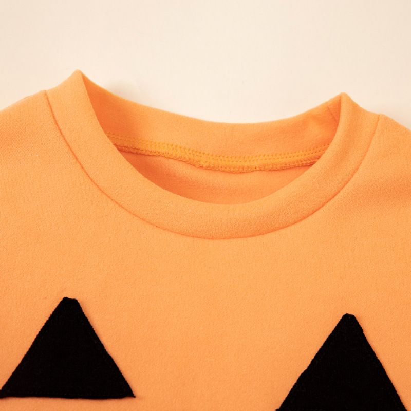 Cute girls' Halloween pumpkin pattern long-sleeve sweatshirt, adorable casual orange ruffle sleeve