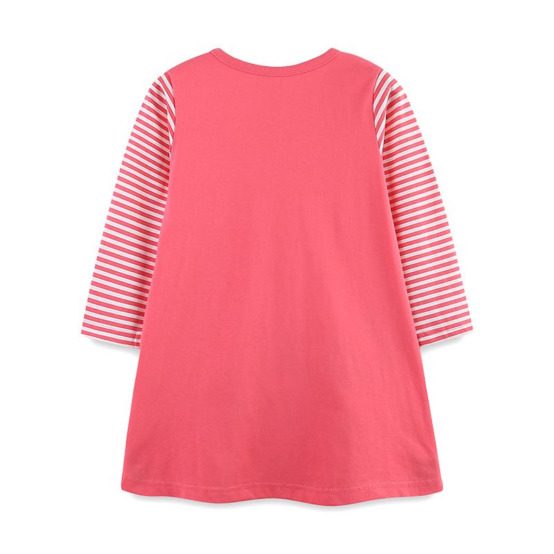 Autumn Winter Girls' Long-Sleeve T-Shirt Dress Cute Animal Print Halloween Style Striped Sleeve Patchwork Top