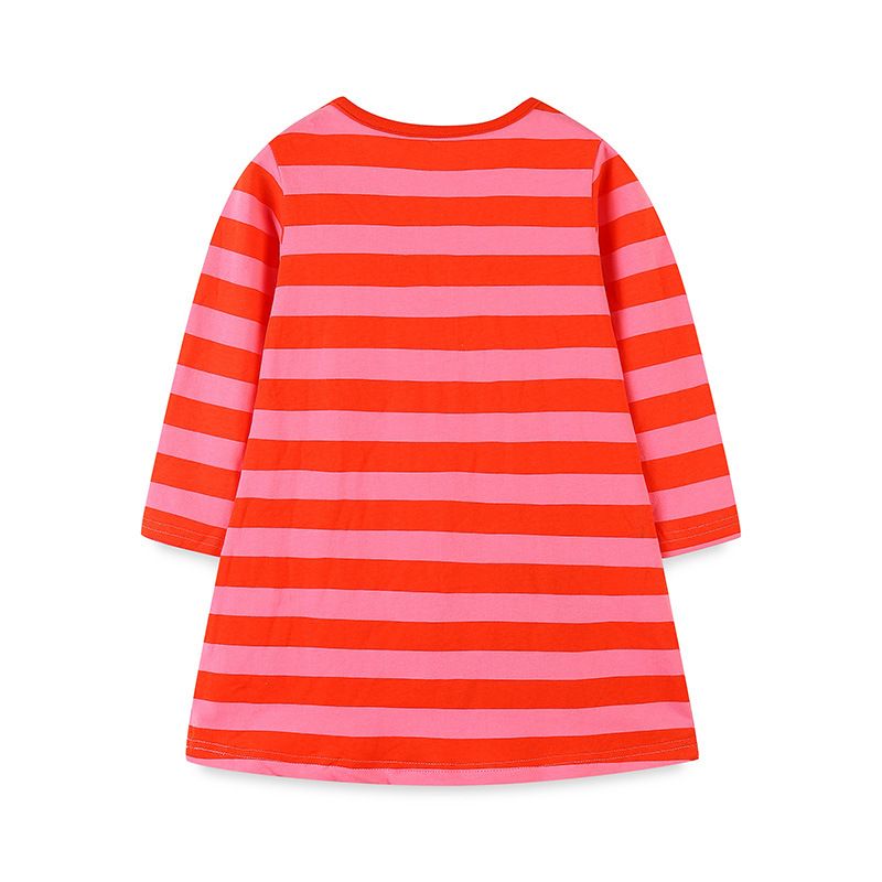 Girls' Halloween Long-Sleeve Striped T-Shirt Dress, Cartoon Embroidery, Soft Fabric, Ideal for Parties and Daily Wear, Autumn