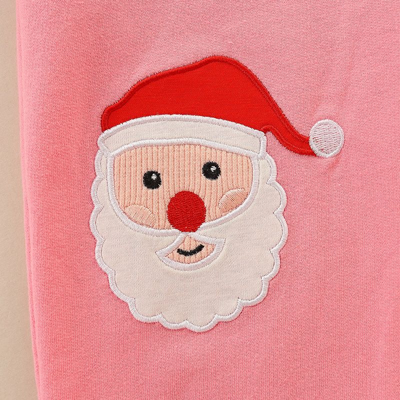 Girls' Autumn Winter Christmas Cartoon Santa Claus Pink Long Pants, Elastic Waist Design, Casual and Warm Trousers