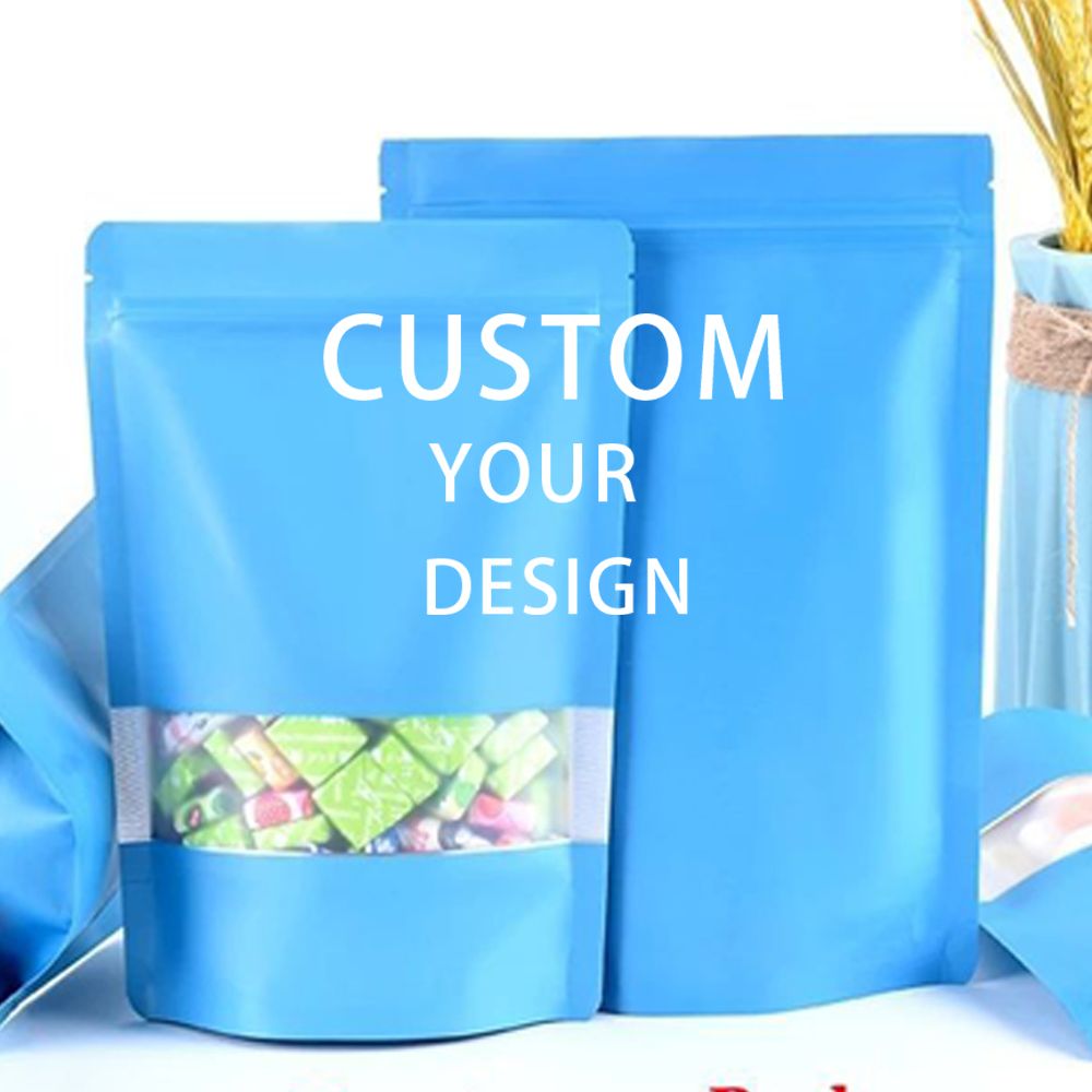 One side transparent stand up zipper pouch custom colorful aluminum foil mylar bag with window