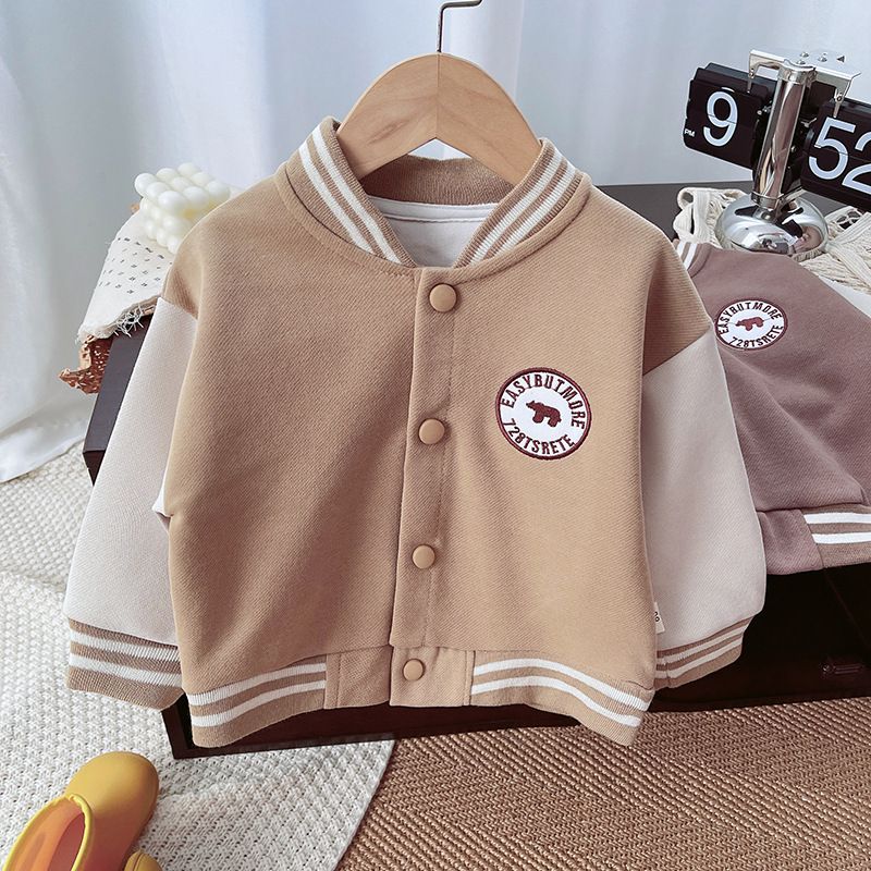 Boys' and Girls' Baseball Jacket, Long-Sleeve Color Block Cardigan, Casual Sports Outerwear for Kids - Autumn/Winter