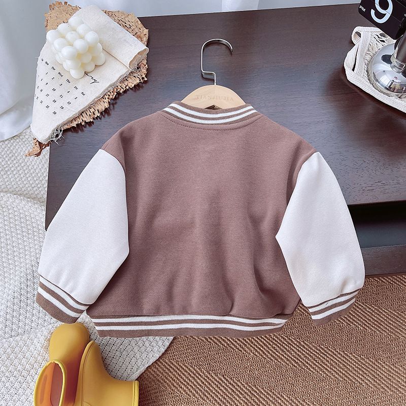 Boys' and Girls' Baseball Jacket, Long-Sleeve Color Block Cardigan, Casual Sports Outerwear for Kids - Autumn/Winter