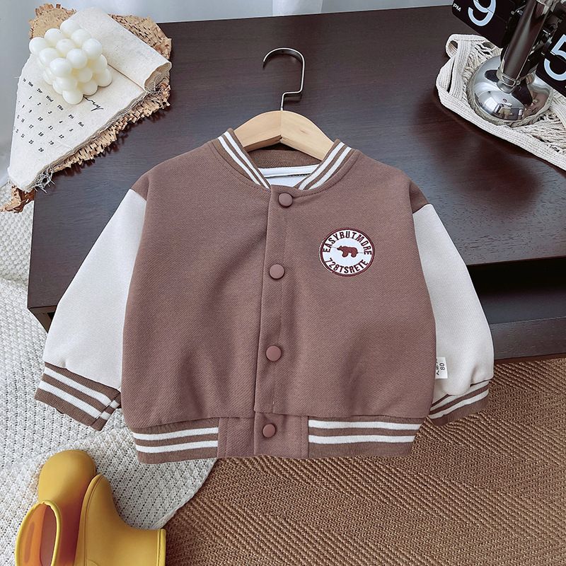 Boys' and Girls' Baseball Jacket, Long-Sleeve Color Block Cardigan, Casual Sports Outerwear for Kids - Autumn/Winter