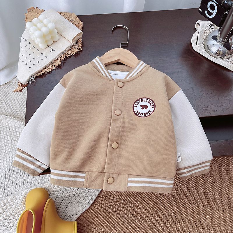 Boys' and Girls' Baseball Jacket, Long-Sleeve Color Block Cardigan, Casual Sports Outerwear for Kids - Autumn/Winter