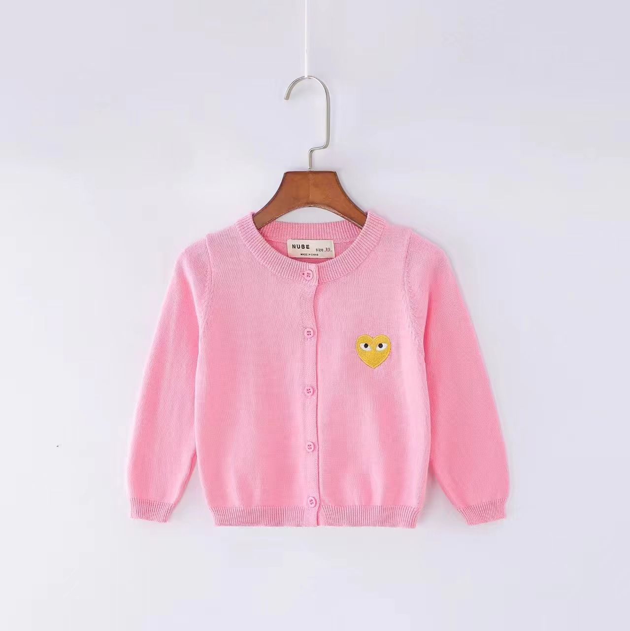 Spring/Autumn Girls' Knitted Cardigan Sweater, Long-Sleeve Top with Cute Embroidered Design, Versatile and Warm Outerwear