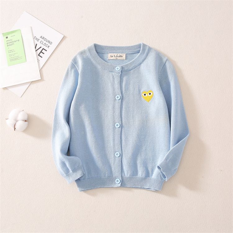 Spring/Autumn Girls' Knitted Cardigan Sweater, Long-Sleeve Top with Cute Embroidered Design, Versatile and Warm Outerwear