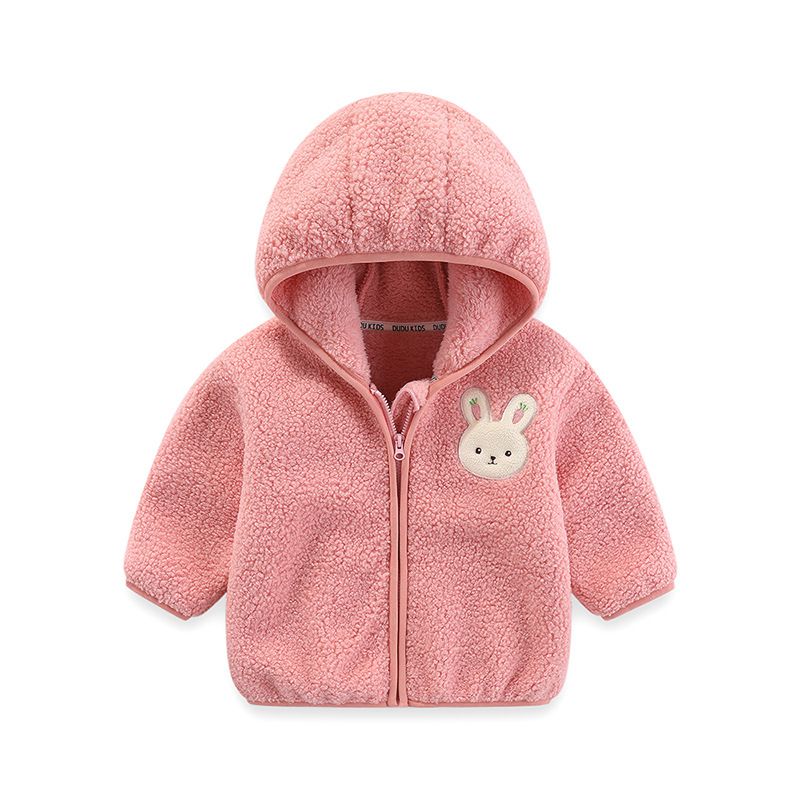 Autumn and Winter Warmth Girls' Long-Sleeve Hooded Fleece Jacket with Cute Design Casual Comfortable Zip-Up Top