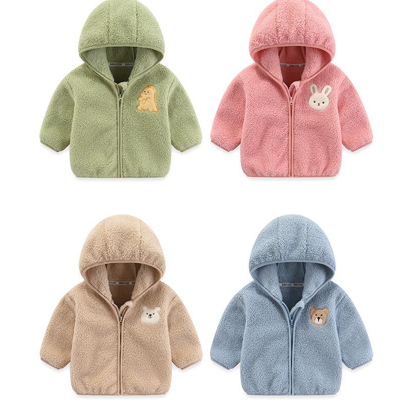 Autumn and Winter Warmth Girls' Long-Sleeve Hooded Fleece Jacket with Cute Design Casual Comfortable Zip-Up Top