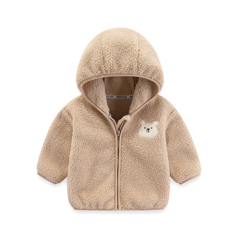 Autumn and Winter Warmth Girls' Long-Sleeve Hooded Fleece Jacket with Cute Design Casual Comfortable Zip-Up Top