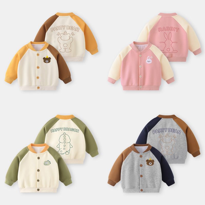 Spring and Autumn Baby Casual Baseball Jacket Girls' Cute Colorblock Warm Zip-Up Toddler Trendy Top