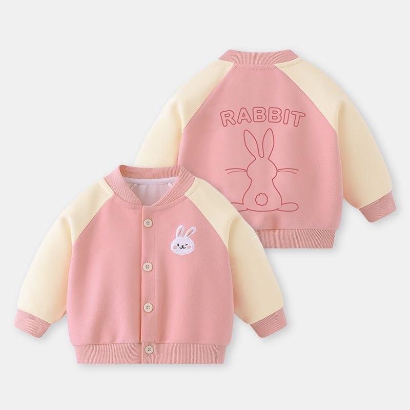 Spring and Autumn Baby Casual Baseball Jacket Girls' Cute Colorblock Warm Zip-Up Toddler Trendy Top