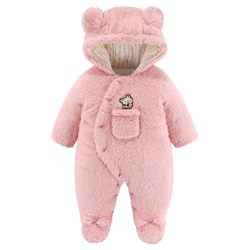 Winter Baby Jumpsuit Cute Bear Ears Fleece Warm Jacket Newborn Outdoor Thick Romper Cotton Suit