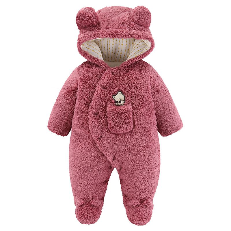 Winter Baby Jumpsuit Cute Bear Ears Fleece Warm Jacket Newborn Outdoor Thick Romper Cotton Suit