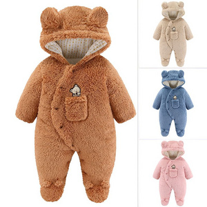 Winter Baby Jumpsuit Cute Bear Ears Fleece Warm Jacket Newborn Outdoor Thick Romper Cotton Suit