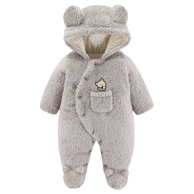 Winter Baby Jumpsuit Cute Bear Ears Fleece Warm Jacket Newborn Outdoor Thick Romper Cotton Suit