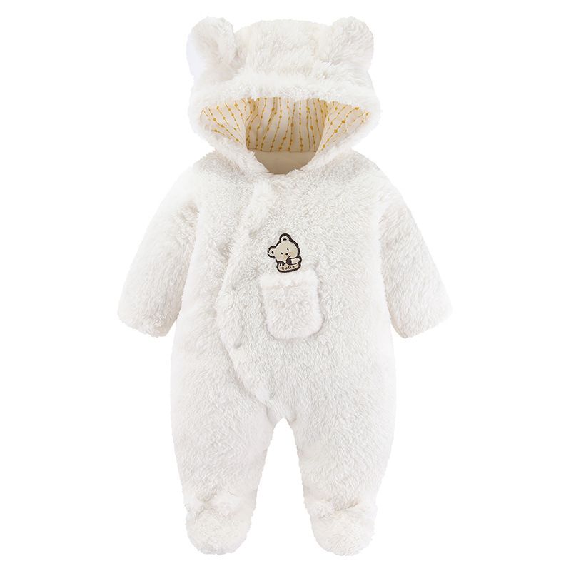 Winter Baby Jumpsuit Cute Bear Ears Fleece Warm Jacket Newborn Outdoor Thick Romper Cotton Suit