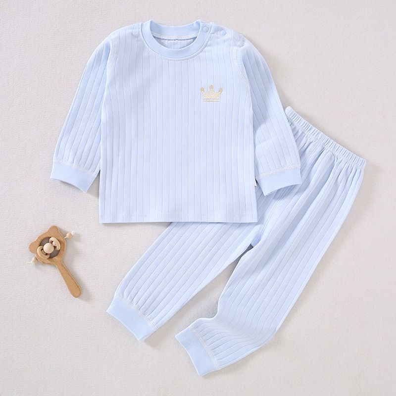 Spring and Autumn Baby Cotton Long-Sleeve Shoulder Button Set Cute Princess Baby Underwear Pajama Two-Piece Set