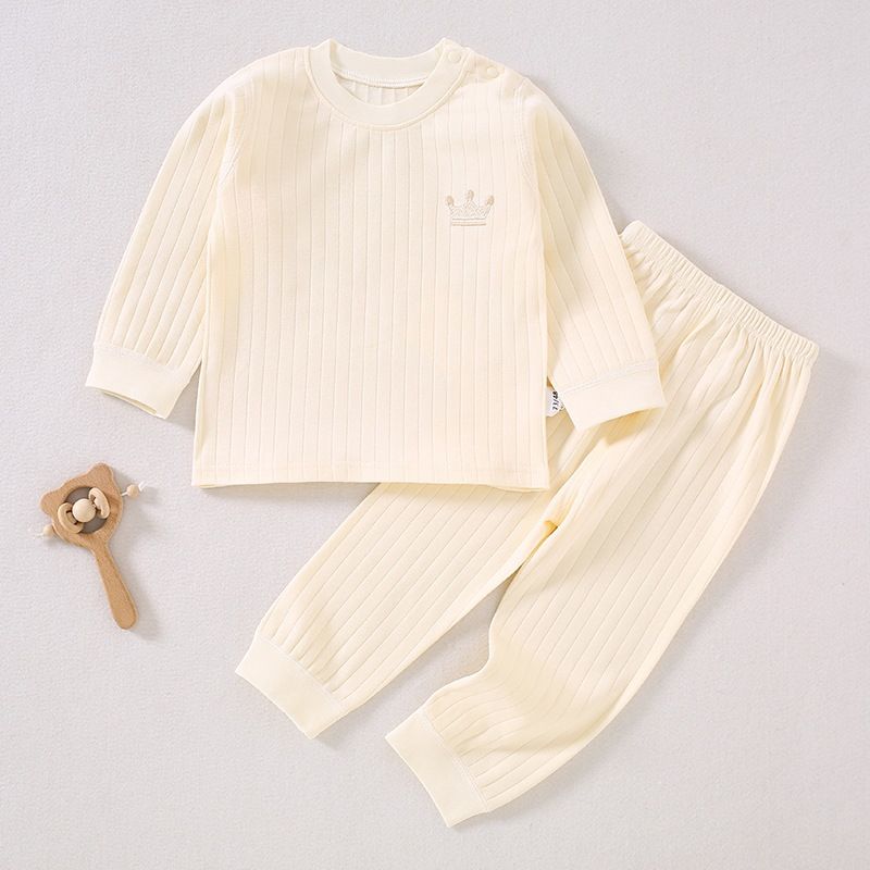 Spring and Autumn Baby Cotton Long-Sleeve Shoulder Button Set Cute Princess Baby Underwear Pajama Two-Piece Set