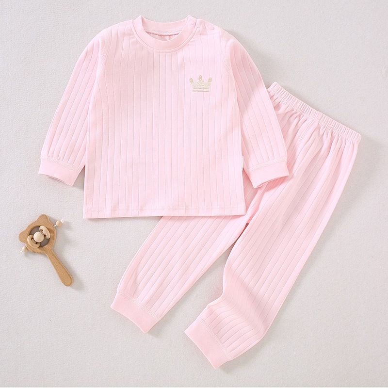 Spring and Autumn Baby Cotton Long-Sleeve Shoulder Button Set Cute Princess Baby Underwear Pajama Two-Piece Set