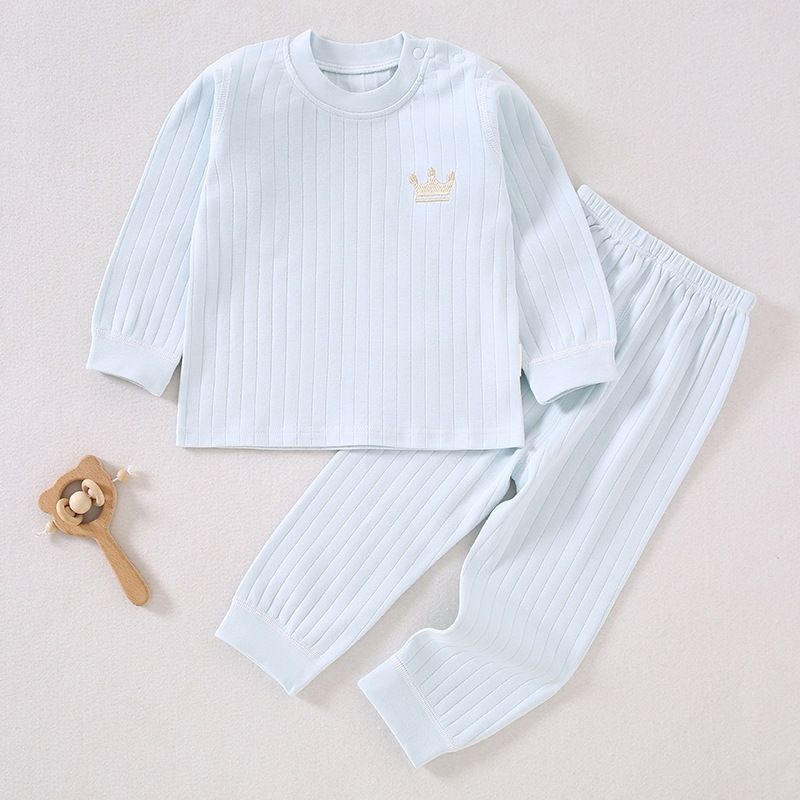 Spring and Autumn Baby Cotton Long-Sleeve Shoulder Button Set Cute Princess Baby Underwear Pajama Two-Piece Set