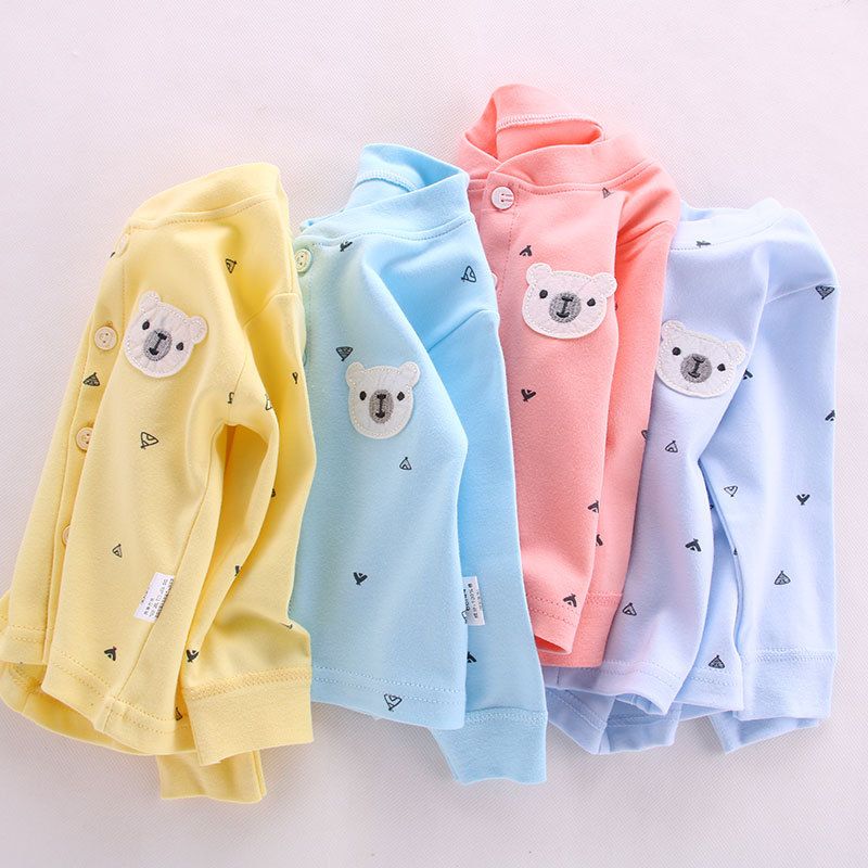 Baby Cotton Long-Sleeve Cardigan Set with Pants Cute Bear Pattern Autumn and Winter Comfortable Two-Piece Homewear Set