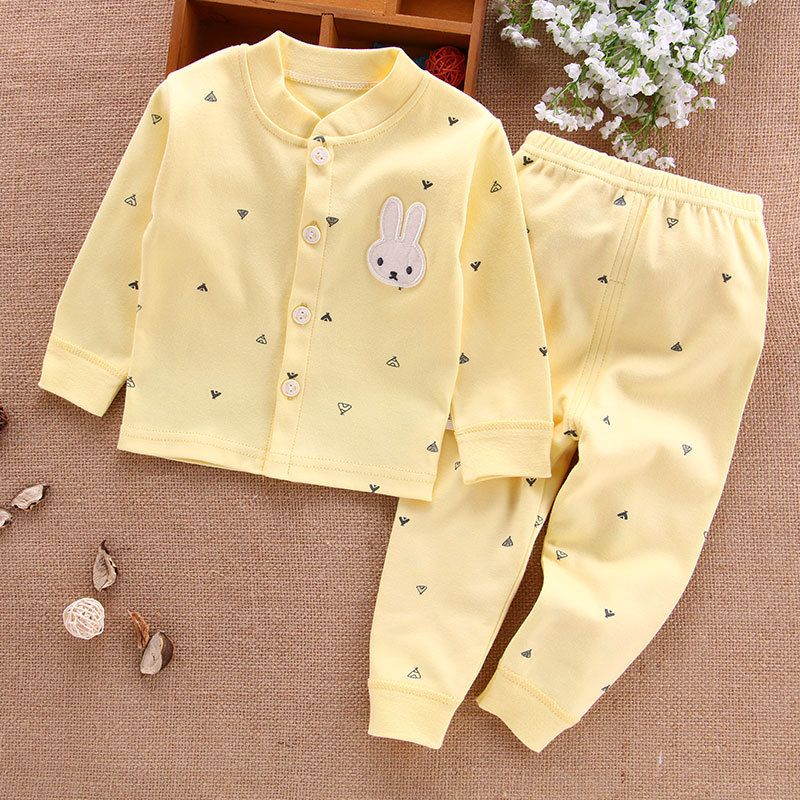 Baby Cotton Long-Sleeve Cardigan Set with Pants Cute Bear Pattern Autumn and Winter Comfortable Two-Piece Homewear Set