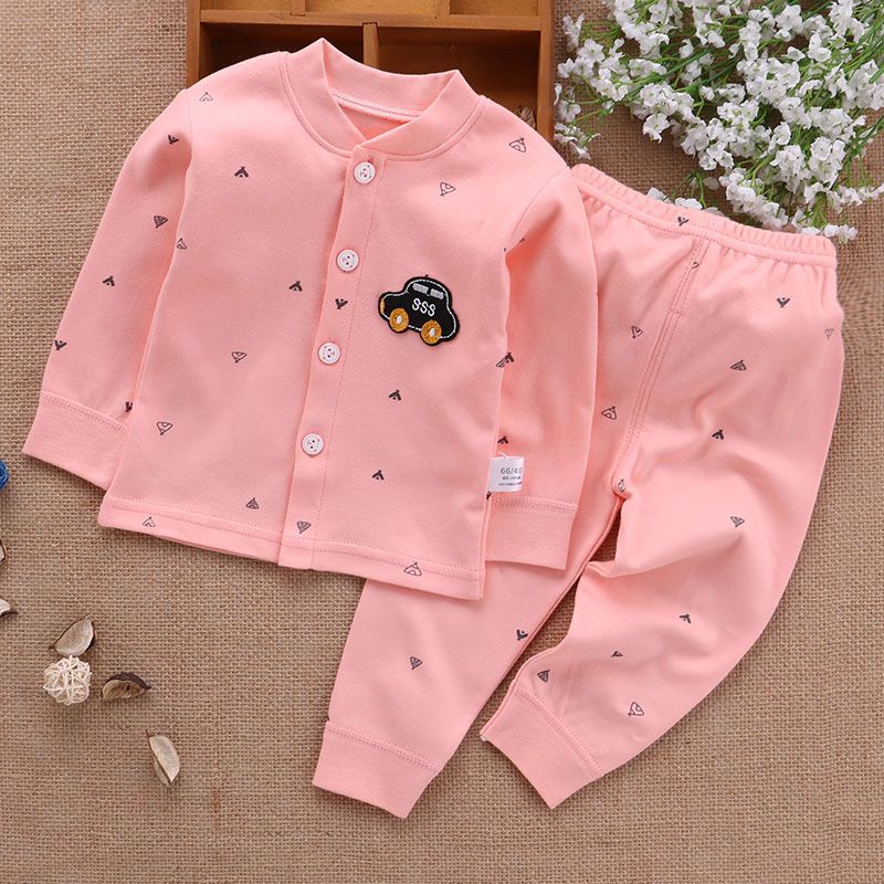 Baby Cotton Long-Sleeve Cardigan Set with Pants Cute Bear Pattern Autumn and Winter Comfortable Two-Piece Homewear Set