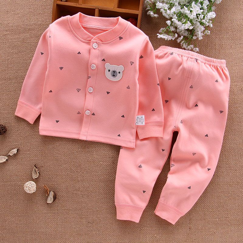 Baby Cotton Long-Sleeve Cardigan Set with Pants Cute Bear Pattern Autumn and Winter Comfortable Two-Piece Homewear Set