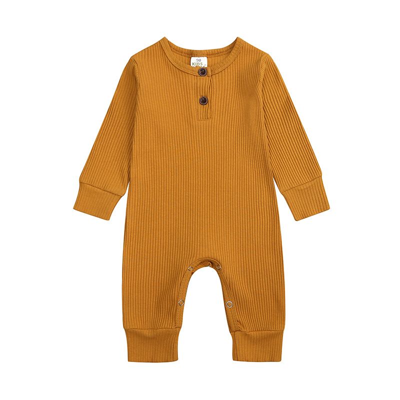 Spring/Autumn Baby Cotton Long-Sleeve Striped Jumpsuit, Simple Button Design, Warm Romper for Babies