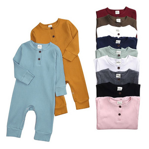 Spring/Autumn Baby Cotton Long-Sleeve Striped Jumpsuit, Simple Button Design, Warm Romper for Babies