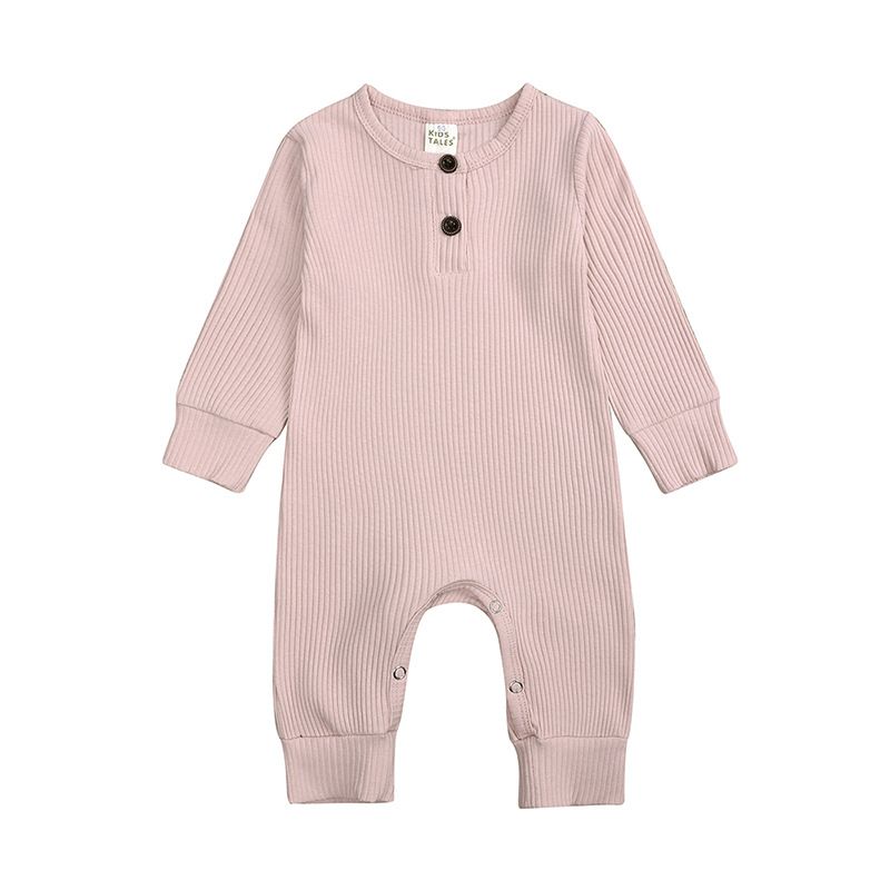 Spring/Autumn Baby Cotton Long-Sleeve Striped Jumpsuit, Simple Button Design, Warm Romper for Babies