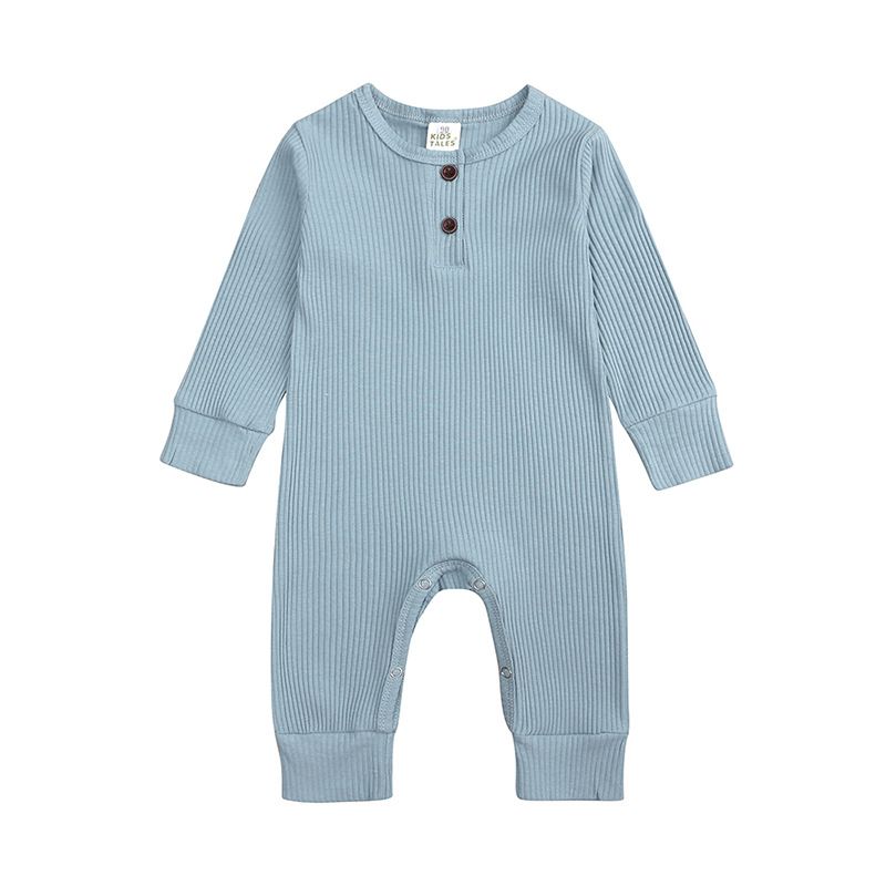 Spring/Autumn Baby Cotton Long-Sleeve Striped Jumpsuit, Simple Button Design, Warm Romper for Babies