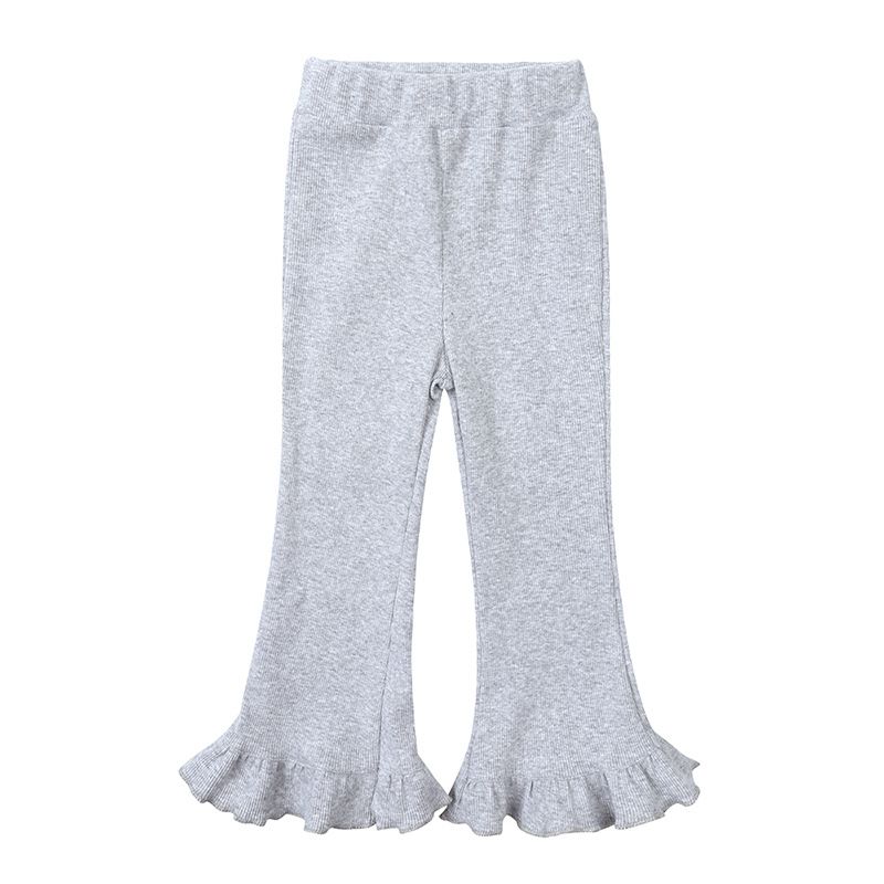 Girls' Elastic Waist Flare Pants with Ruffled Hems, Stylish and Comfortable Solid Color Casual Trousers for Toddlers and Kids