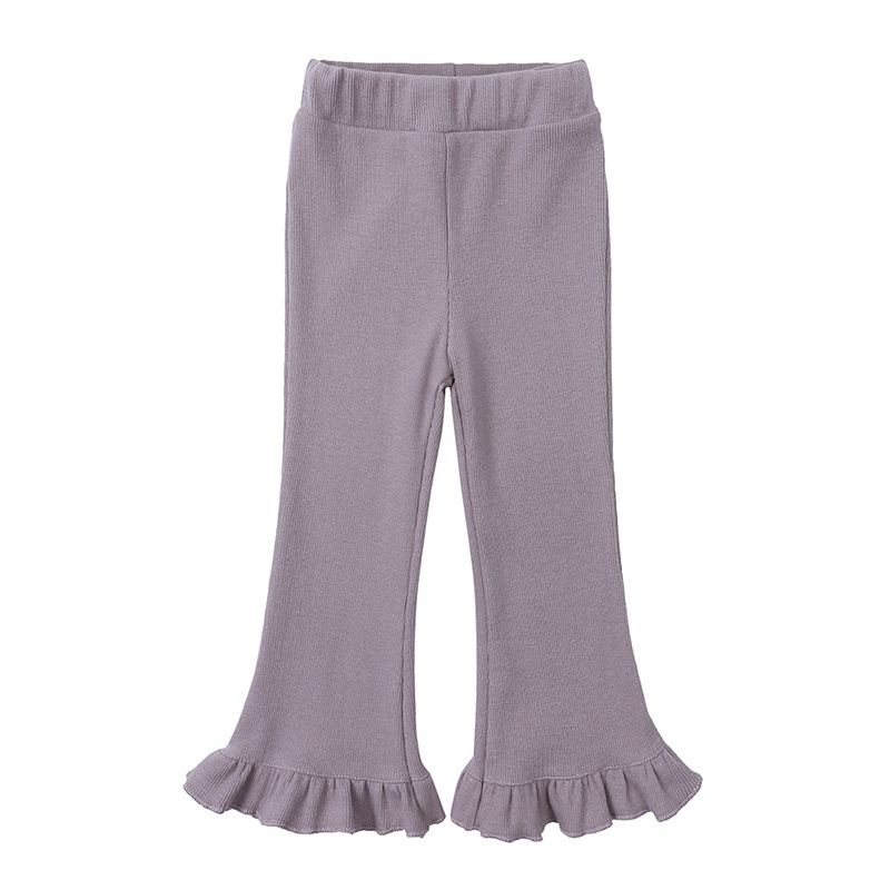 Girls' Elastic Waist Flare Pants with Ruffled Hems, Stylish and Comfortable Solid Color Casual Trousers for Toddlers and Kids