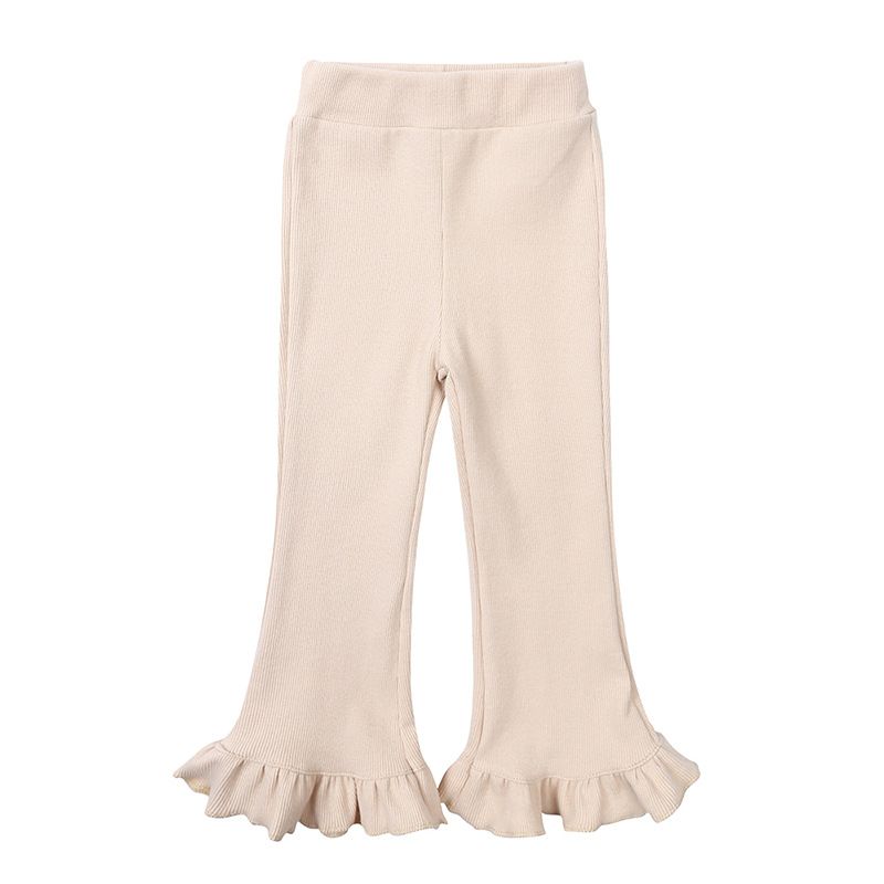 Girls' Elastic Waist Flare Pants with Ruffled Hems, Stylish and Comfortable Solid Color Casual Trousers for Toddlers and Kids