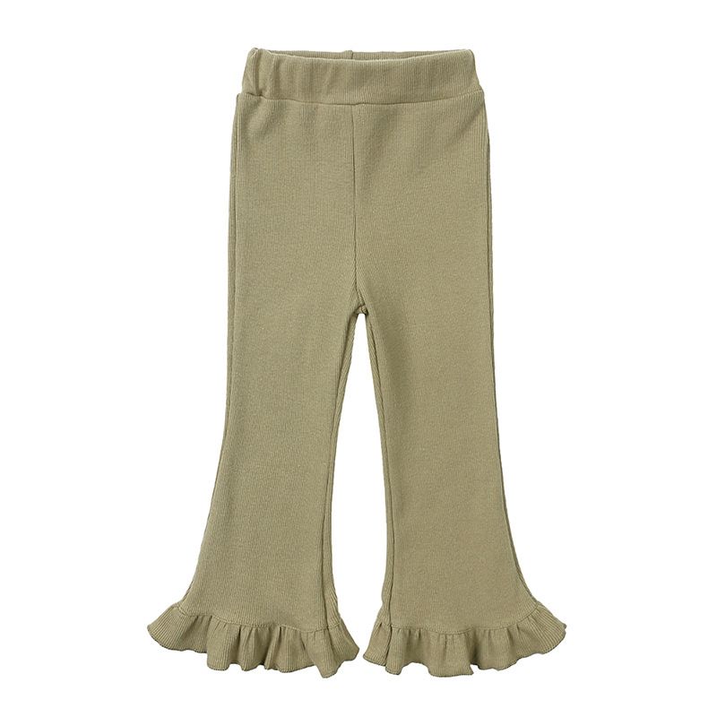 Girls' Elastic Waist Flare Pants with Ruffled Hems, Stylish and Comfortable Solid Color Casual Trousers for Toddlers and Kids