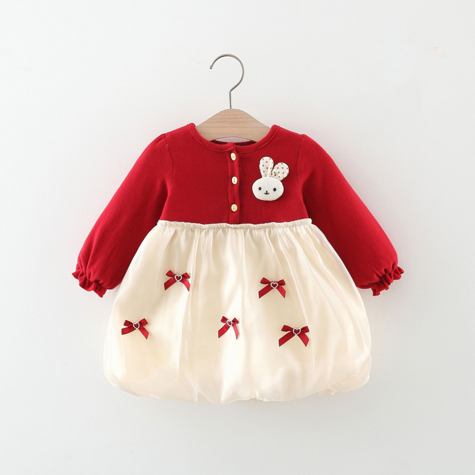 Girls long-sleeved rabbit decorated princess skirt fleece lined warm fluffy skirt cute fashionable autumn and winter