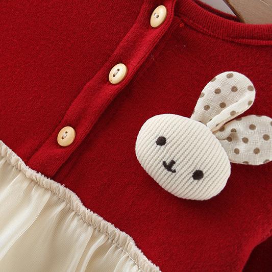 Girls long-sleeved rabbit decorated princess skirt fleece lined warm fluffy skirt cute fashionable autumn and winter