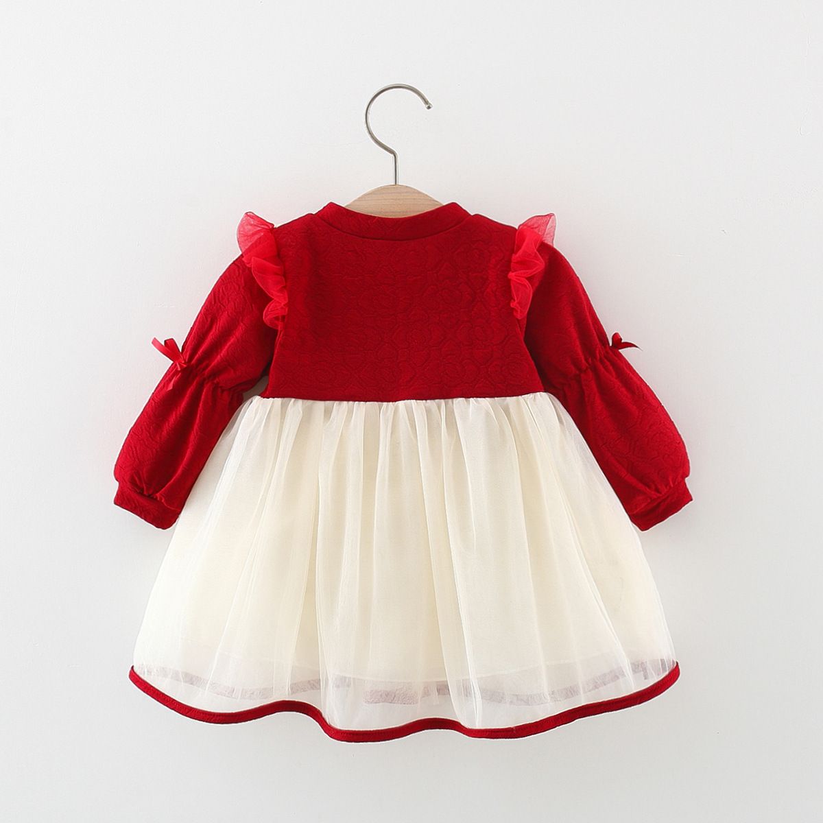 Autumn and Winter Girls' Long-Sleeve Princess Dress with Lace Collar and Bow, Sweet and Stylish Warm Puffy Dress