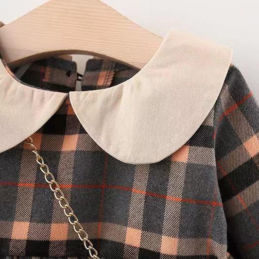 Autumn and Winter Plaid Long-Sleeve Dress, Cute and Stylish Girls' Peter Pan Collar Princess Dress, Trendy Princess Dress