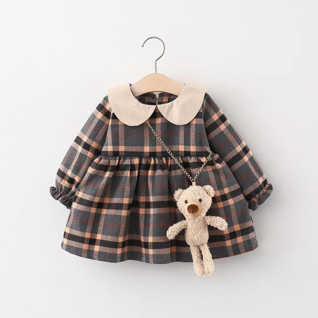 Autumn and Winter Plaid Long-Sleeve Dress, Cute and Stylish Girls' Peter Pan Collar Princess Dress, Trendy Princess Dress