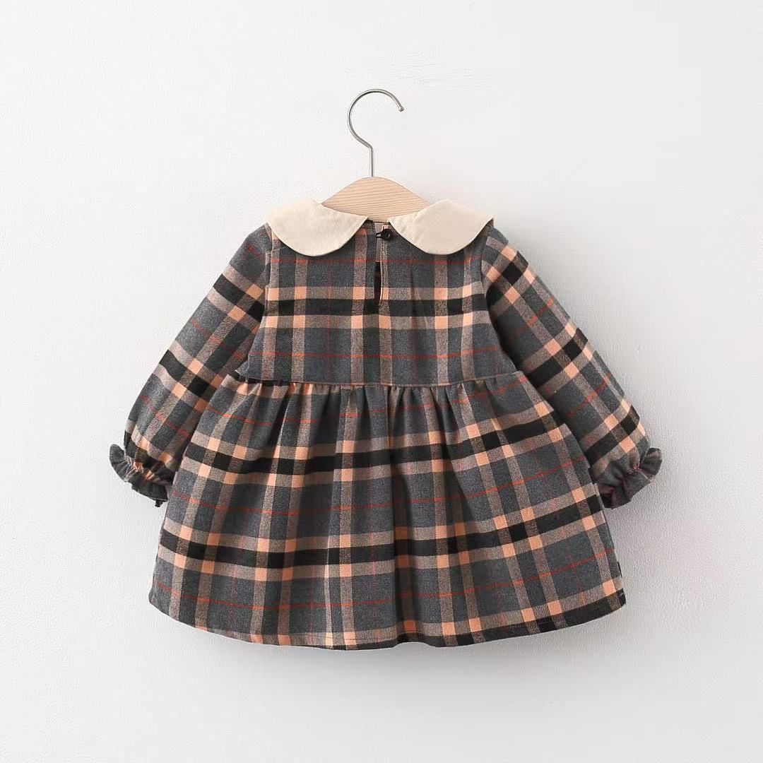 Autumn and Winter Plaid Long-Sleeve Dress, Cute and Stylish Girls' Peter Pan Collar Princess Dress, Trendy Princess Dress