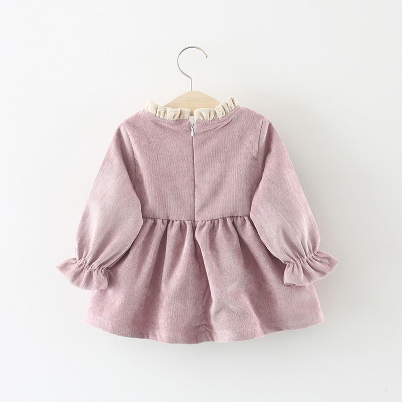 Autumn Winter Girls' Thickened Velvet Dress Long-Sleeve Big Bow Princess Dress Cute Versatile Toddler Dress