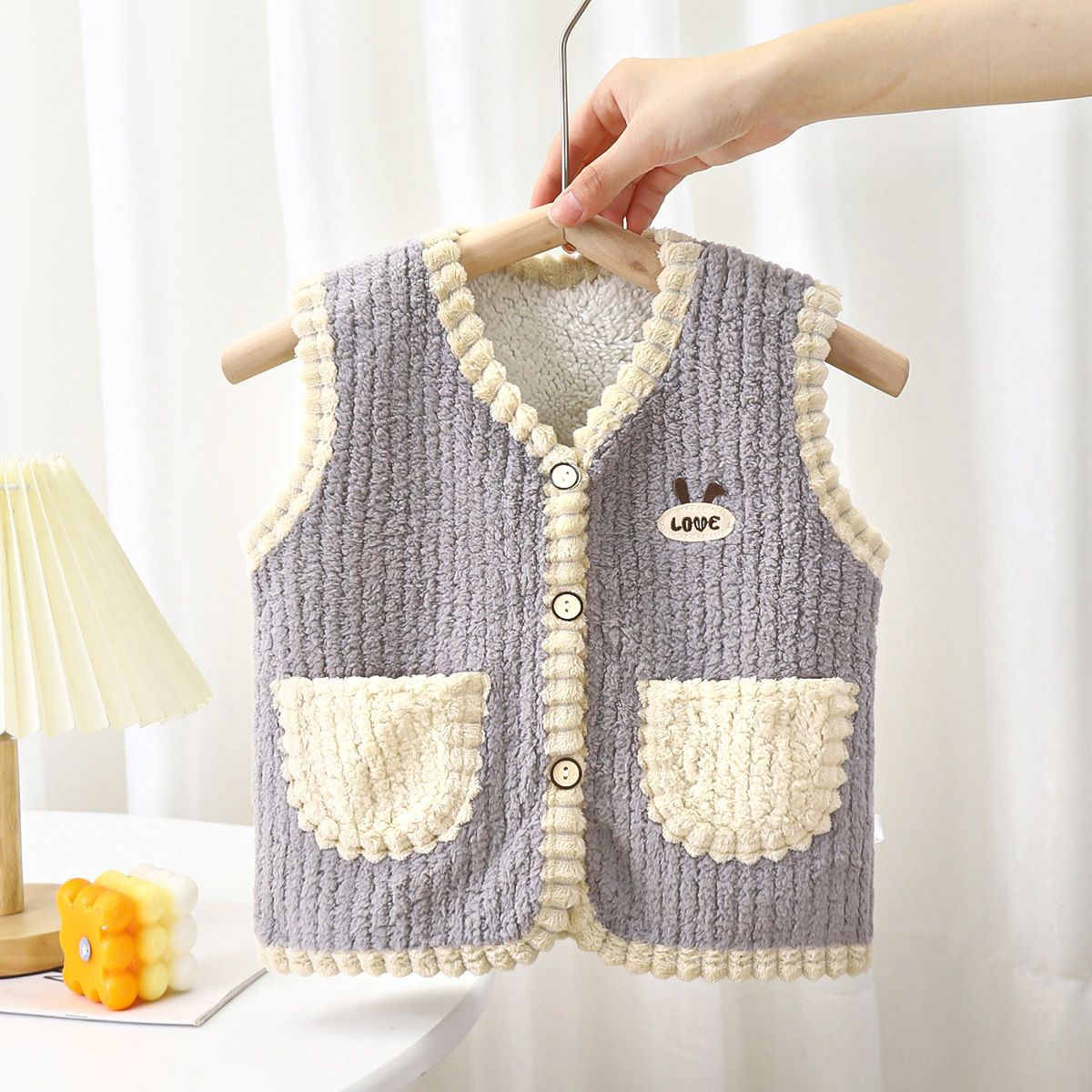 Autumn Winter Toddler Girls' Thickened Puffer Fleece Vest Cute Warm Fashionable Open-Front Colorblock Jacket