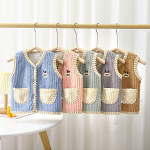 Autumn Winter Toddler Girls' Thickened Puffer Fleece Vest Cute Warm Fashionable Open-Front Colorblock Jacket