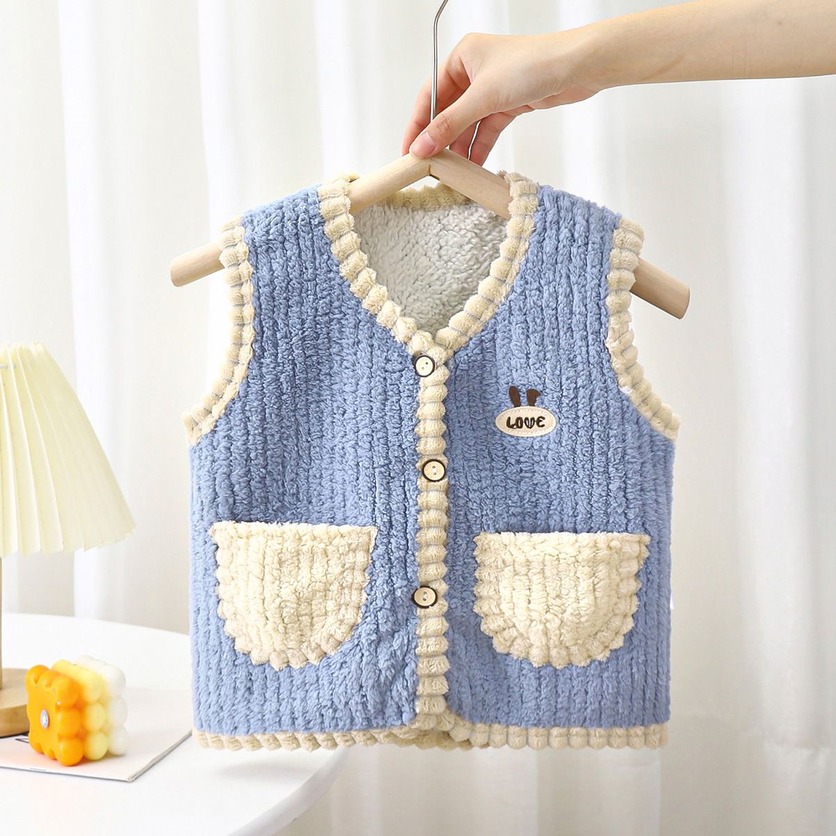 Autumn Winter Toddler Girls' Thickened Puffer Fleece Vest Cute Warm Fashionable Open-Front Colorblock Jacket